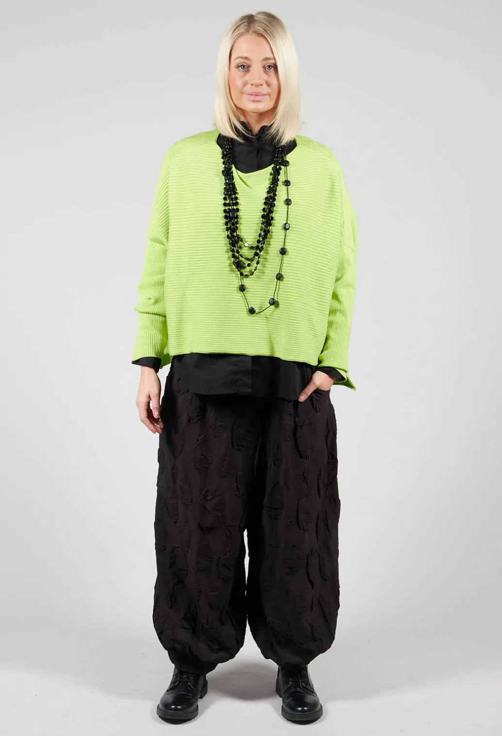 Ribbed Drop Shoulder Jumper in Neon Green