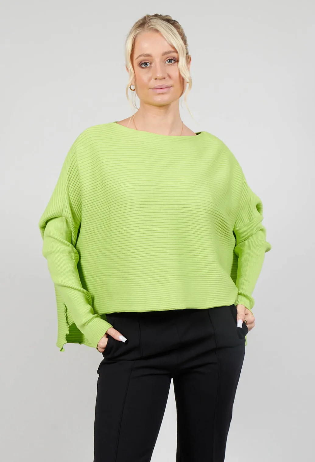 Ribbed Drop Shoulder Jumper in Neon Green