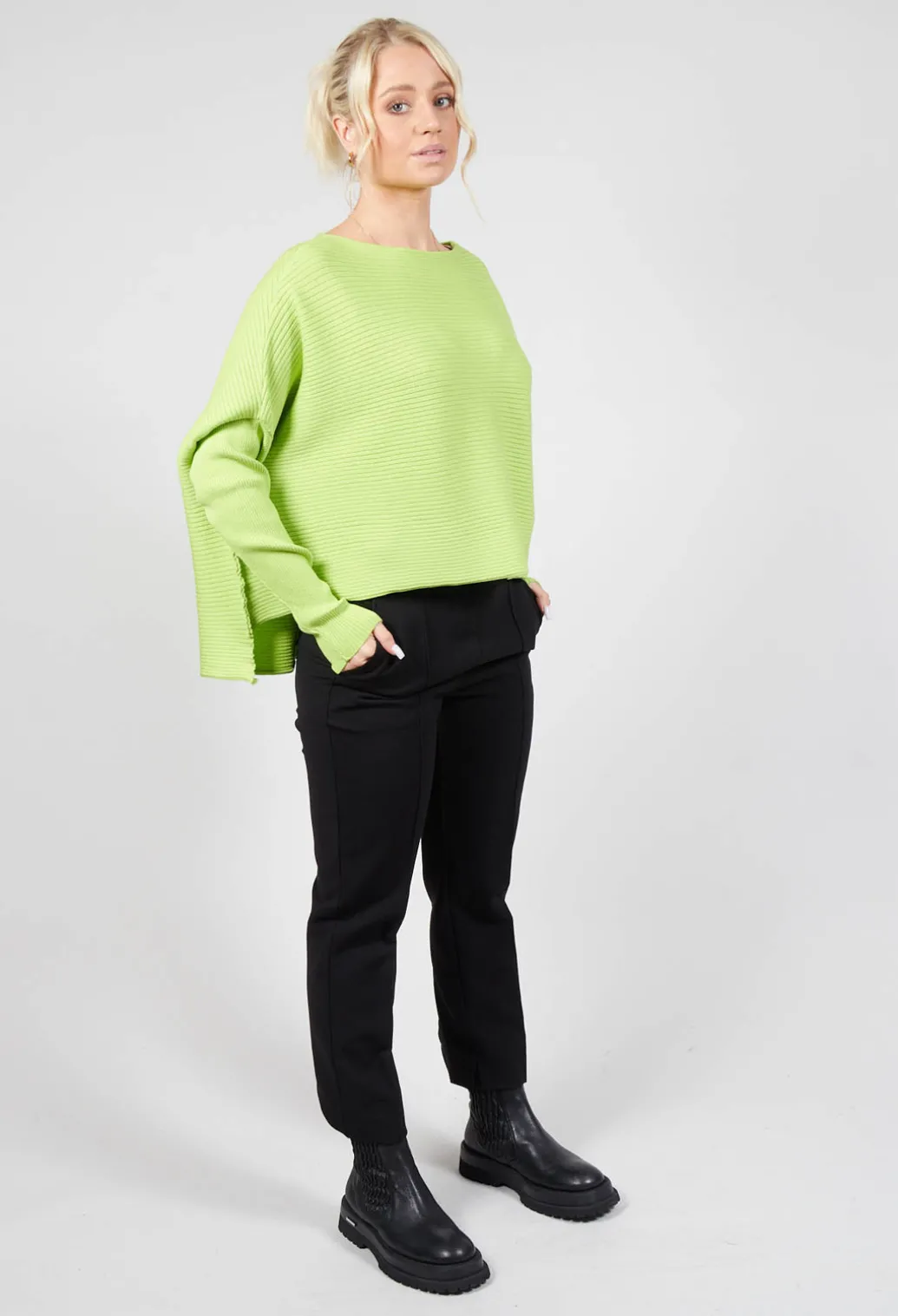 Ribbed Drop Shoulder Jumper in Neon Green