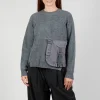 Ribbed Knit Jumper with Feature Pocket in Fumo and Stone