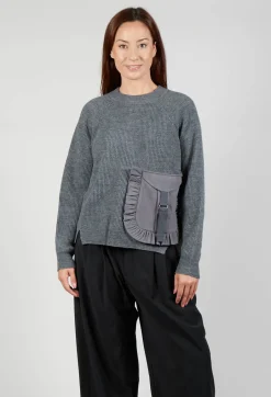 Ribbed Knit Jumper with Feature Pocket in Fumo and Stone