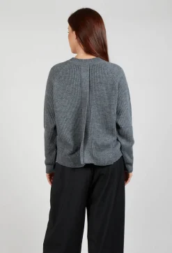Ribbed Knit Jumper with Feature Pocket in Fumo and Stone