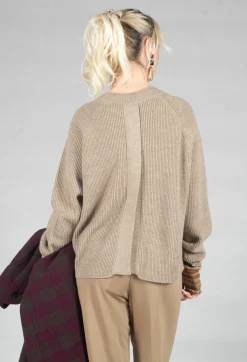 Ribbed Knit Jumper with Feature Pocket in Visone and Camel