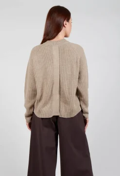 Ribbed Knit Jumper with Feature Pocket in Visone and Camel