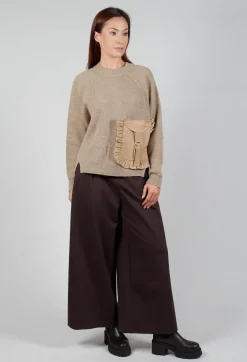 Ribbed Knit Jumper with Feature Pocket in Visone and Camel