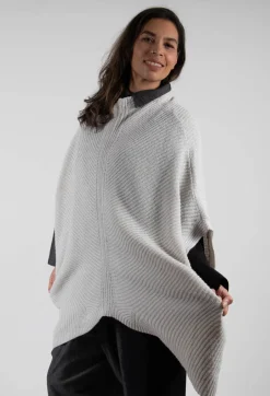 Ribbed Knit Poncho in Cream
