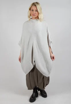 Ribbed Knit Poncho in Cream