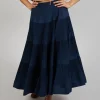 Ribbed Midi Skirt in Navy