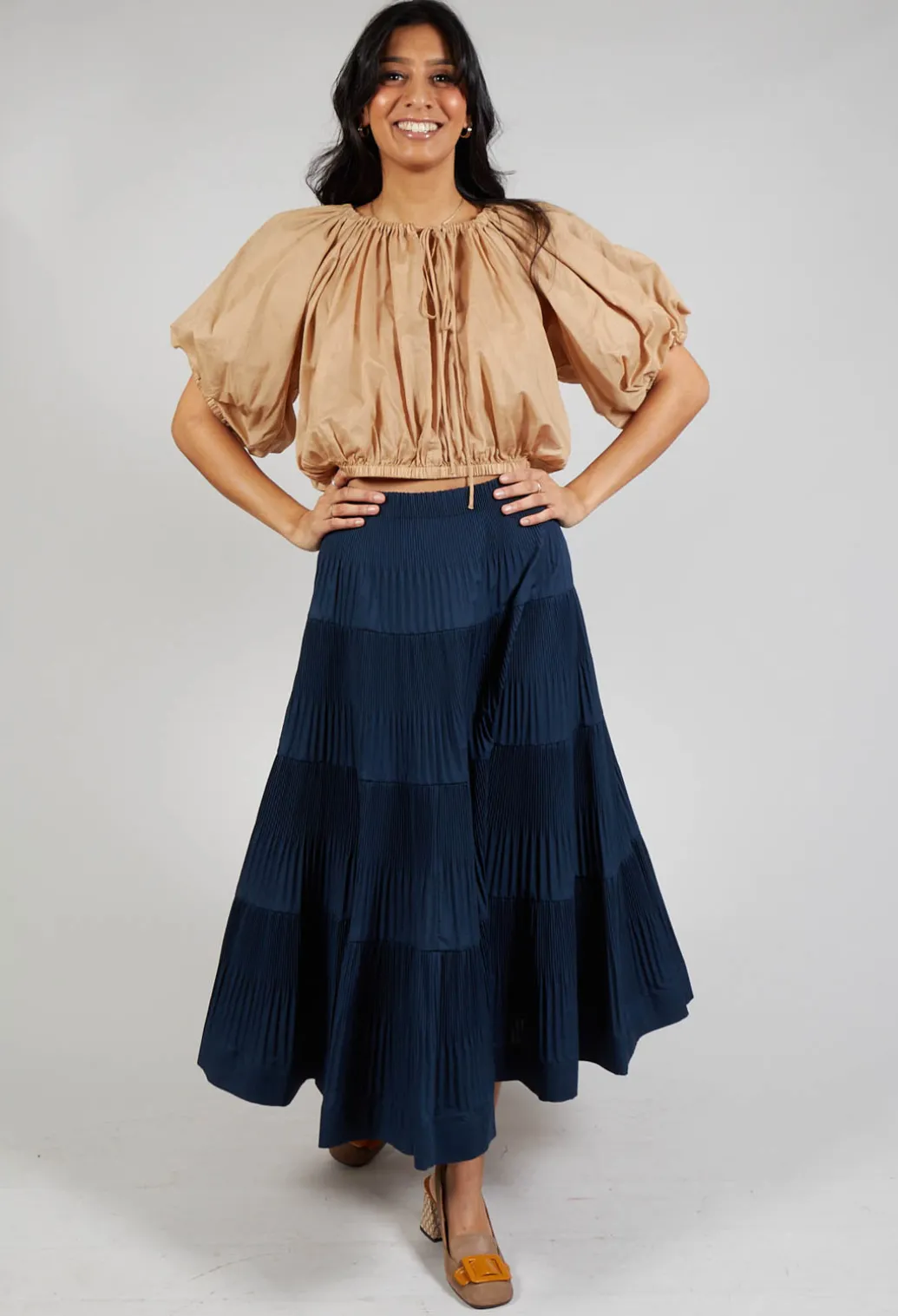 Ribbed Midi Skirt in Navy
