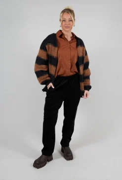 Ribbed Pull On Trousers in Nero