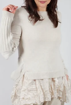 Ribbed Sleeve Jumper in Bone Mel