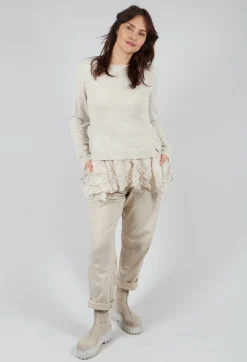 Ribbed Sleeve Jumper in Bone Mel