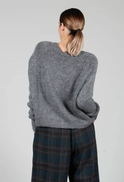 Ribbed V Neck Buttoned Sweater in Ash Grey