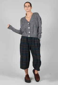 Ribbed V Neck Buttoned Sweater in Ash Grey