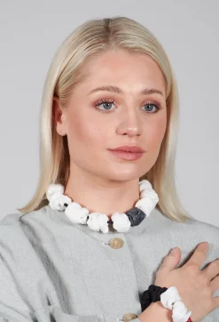 Ribbon Paper Mache Necklace in White