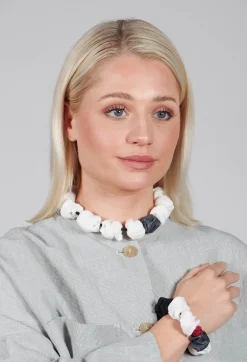 Ribbon Paper Mache Necklace in White
