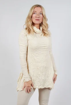 Roll Neck Crinkle Top in Bone