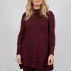 Roll Neck Crinkle Top in Merlot