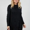 Roll Neck Crinkle Top in Black