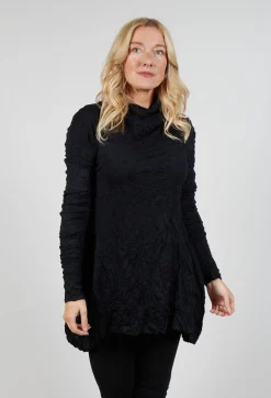 Roll Neck Crinkle Top in Black
