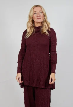 Roll Neck Crinkle Top in Merlot