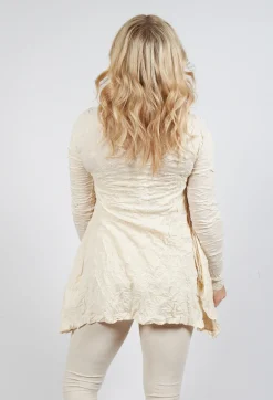 Roll Neck Crinkle Top in Bone