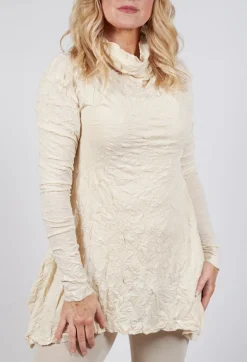 Roll Neck Crinkle Top in Bone