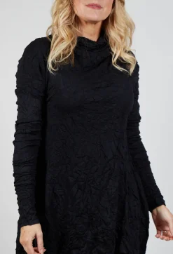 Roll Neck Crinkle Top in Black