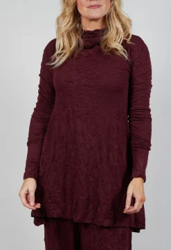 Roll Neck Crinkle Top in Merlot