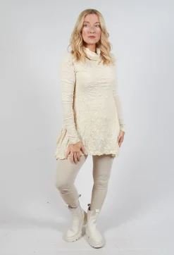 Roll Neck Crinkle Top in Bone