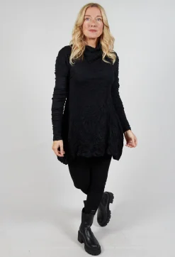 Roll Neck Crinkle Top in Black