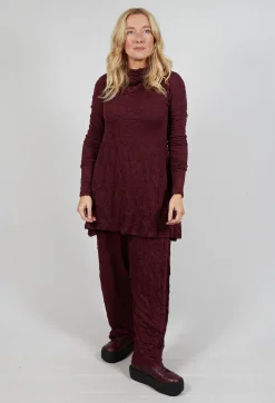 Roll Neck Crinkle Top in Merlot