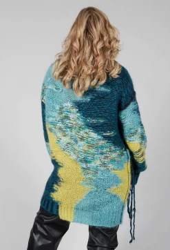 Roll Neck Jumper with Fringe Detail in Turquoise