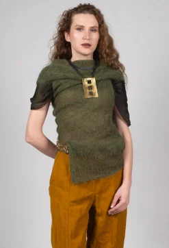 Roll Neck Knitted Vest in Moss
