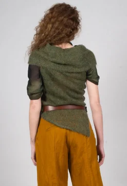 Roll Neck Knitted Vest in Moss