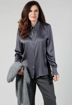 Romantic Long Sleeved Shirt in Metallic Grey