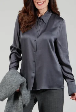 Romantic Long Sleeved Shirt in Metallic Grey