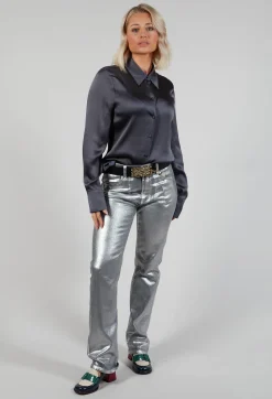 Romantic Long Sleeved Shirt in Metallic Grey