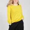 Round Neck Long Sleeved T Shirt with Bell Sleeves in Lemon