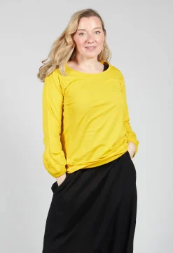 Round Neck Long Sleeved T Shirt with Bell Sleeves in Lemon