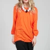 Round Neck Long Sleeved T Shirt with Bell Sleeves in Orange