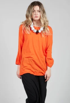 Round Neck Long Sleeved T Shirt with Bell Sleeves in Orange