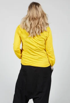 Round Neck Long Sleeved T Shirt with Bell Sleeves in Lemon