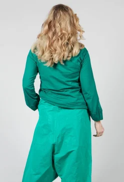 Round Neck Long Sleeved T Shirt with Bell Sleeves in Green