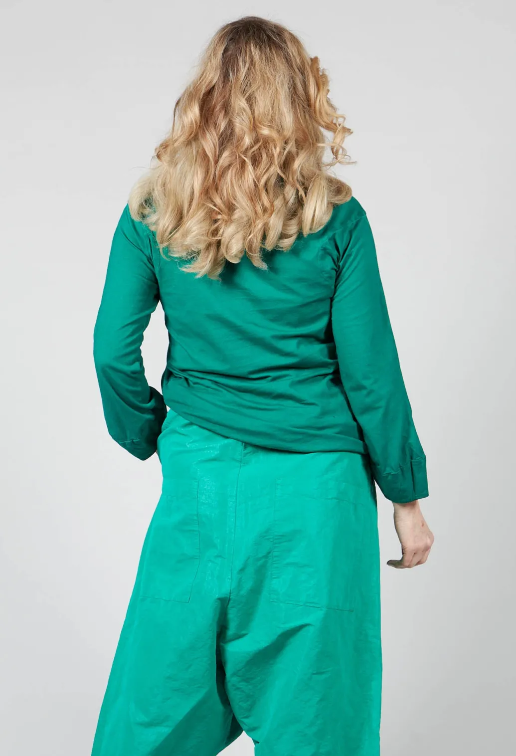 Round Neck Long Sleeved T Shirt with Bell Sleeves in Green