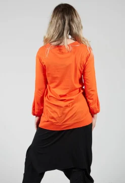 Round Neck Long Sleeved T Shirt with Bell Sleeves in Orange