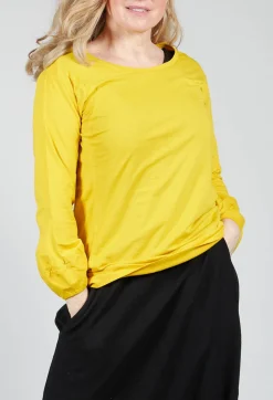 Round Neck Long Sleeved T Shirt with Bell Sleeves in Lemon