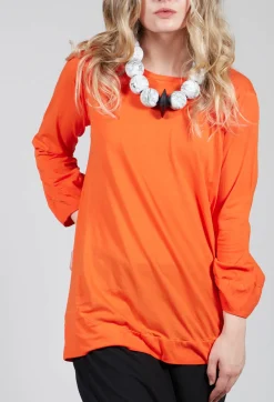 Round Neck Long Sleeved T Shirt with Bell Sleeves in Orange