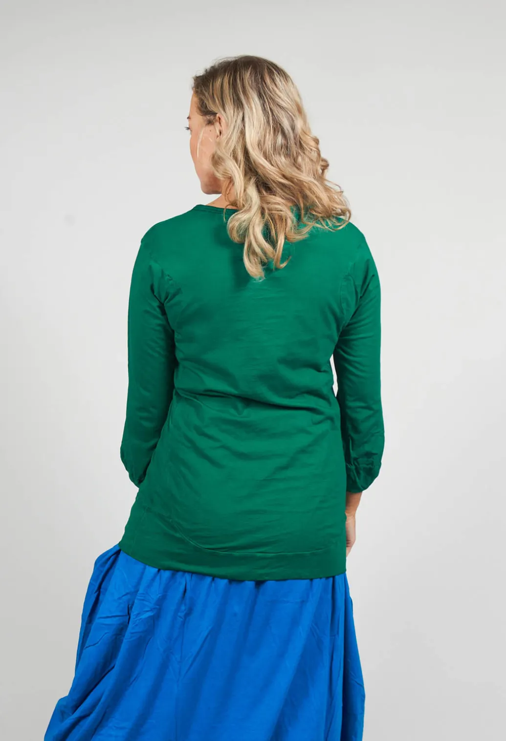 Round Neck Long Sleeved T Shirt with Bell Sleeves in Green