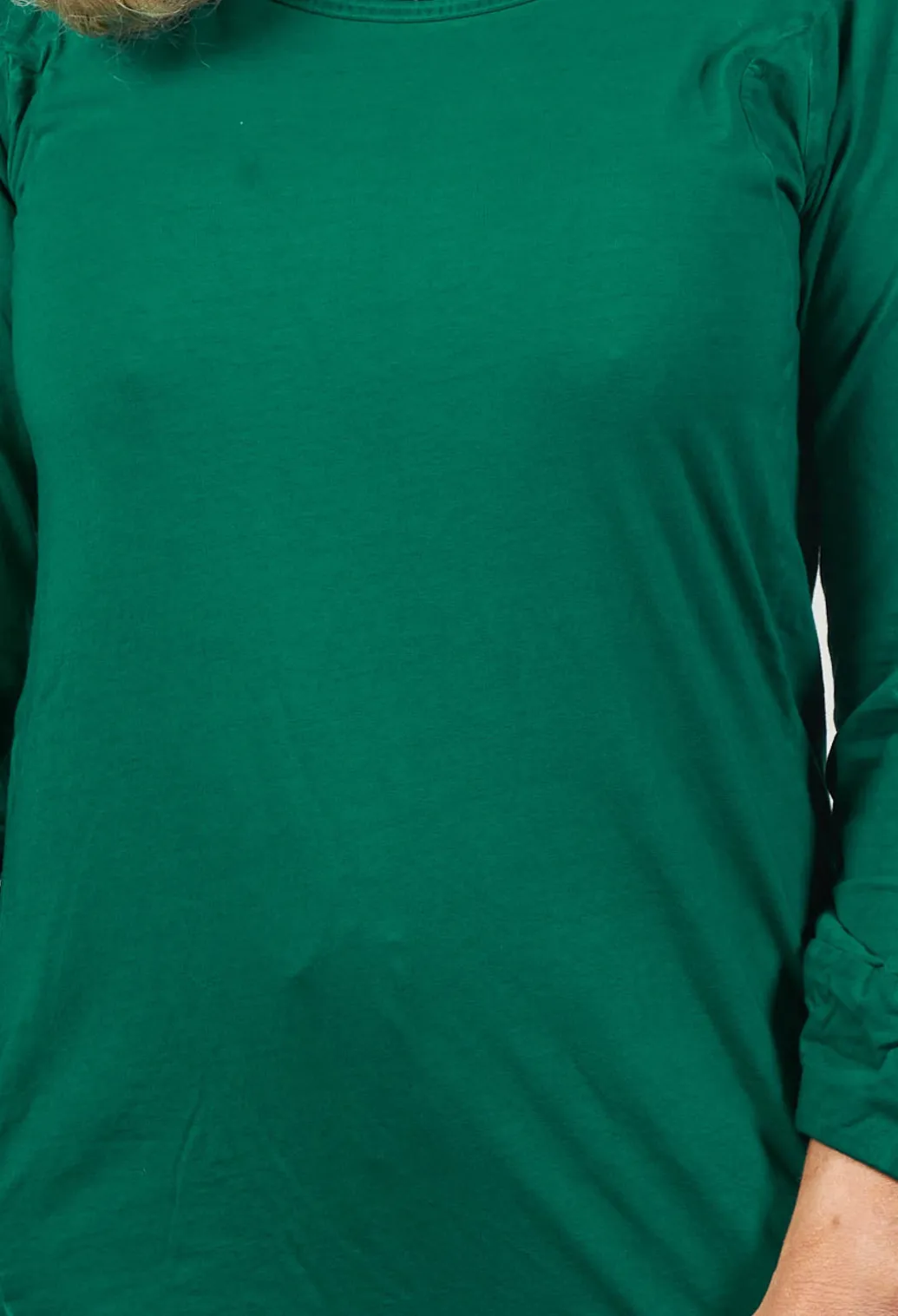 Round Neck Long Sleeved T Shirt with Bell Sleeves in Green